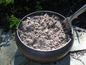 Wood ash in metal container