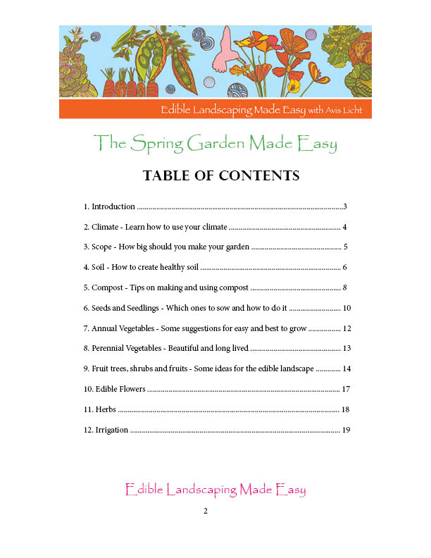 Spring Garden Table of Contents